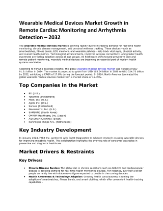 Wearable Medical Devices Market Analysis 2032: Trends in AI-Driven Healthcare