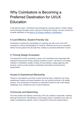 Why Coimbatore is Becoming a Preferred Destination for UI_UX Education