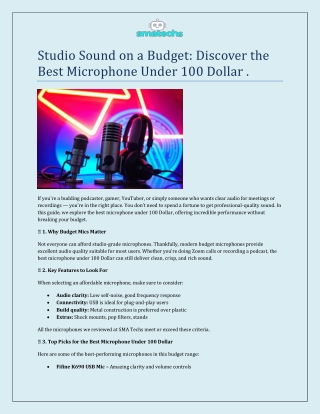 Studio Sound on a Budget Discover the Best Microphone Under 100 Dollar .