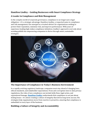 Hamilton Lindley – Guiding Businesses with Smart Compliance Strategy