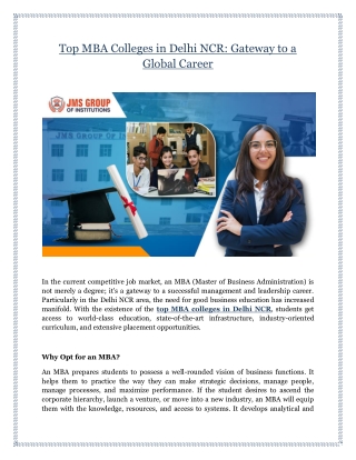 Top MBA Colleges in Delhi NCR: Gateway to a Global Career