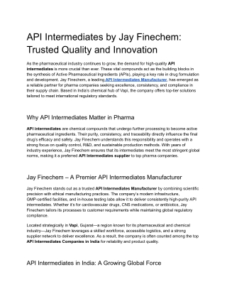 API Intermediates by Jay Finechem_ Trusted Quality and Innovation