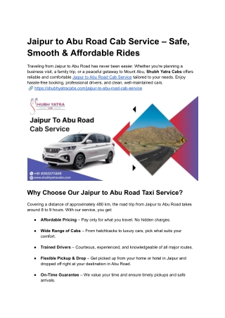 Jaipur to Abu Road Cab Service