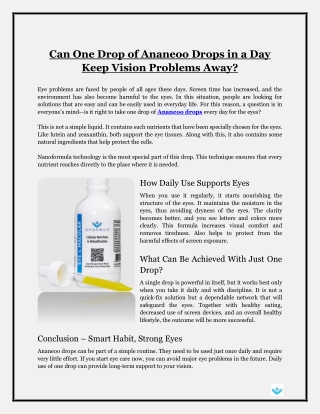 Can One Drop of Ananeoo Drops in a Day Keep Vision Problems Away?
