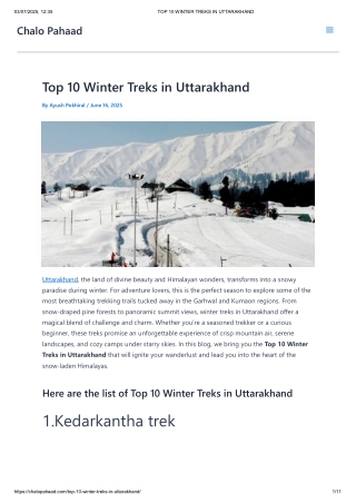 TOP 10 WINTER TREKS IN UTTARAKHAND