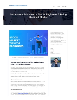 Someshwar Srivastava’s Tips for Beginners Entering the Stock Market