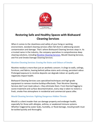 Restoring Safe and Healthy Spaces with Biohazard Cleaning Services