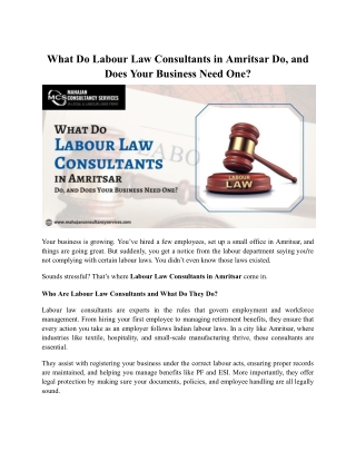 Why Your Business Need Labour Law Consultants in Amritsar?