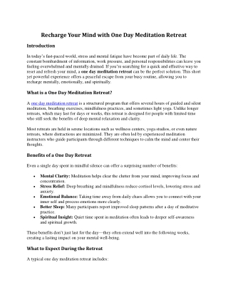 recharge your mind with one day meditation retreat