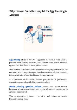 Why Choose Sumathi Hospital for Egg Freezing in Madurai