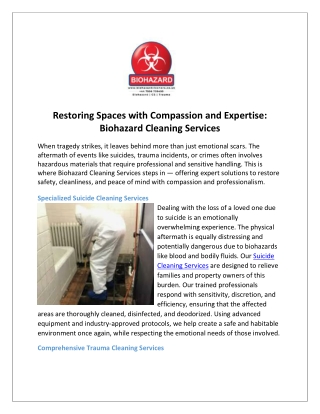 Restoring Spaces with Compassion and Expertise Biohazard Cleaning Services