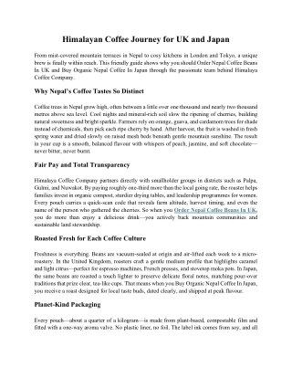 Himalayan Coffee Journey for UK and Japan