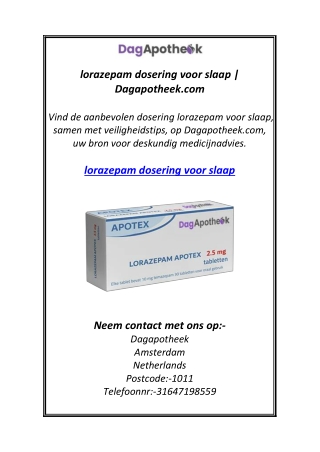 lorazepam dosering voor slaap | Dagapotheek.com