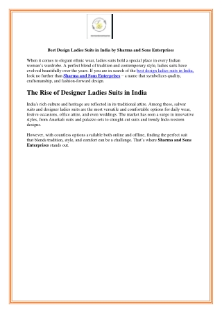 Best Design Ladies Suits in India by Sharma and Sons Enterprises