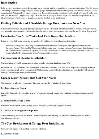 Finding Reliable and Affordable Garage Door Installers Near You