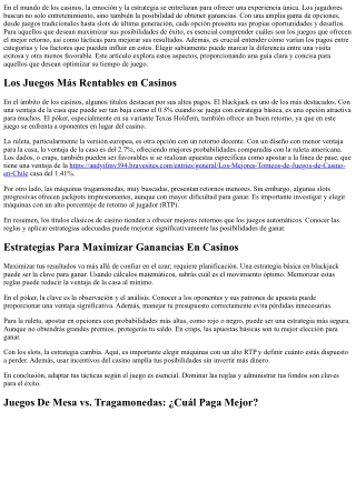 Conoce los Juegos De Casino Que Más Pagan - Cómo maximizar tus ganancias