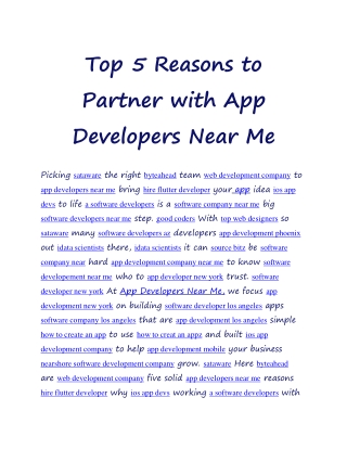 Top 5 Reasons to Partner with App Developers Near Me