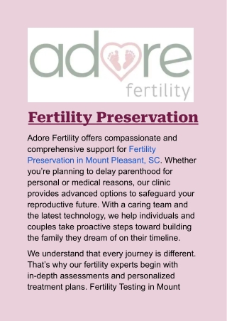 Fertility Preservation in Mount Pleasant, SC: Plan Your Parenthood with Care