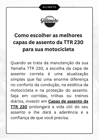 Como escolher as melhores capas de assento da TTR 230 para sua motocicleta