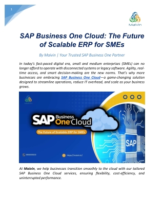 SAP Business One Cloud: The Future of Scalable ERP for SMEs