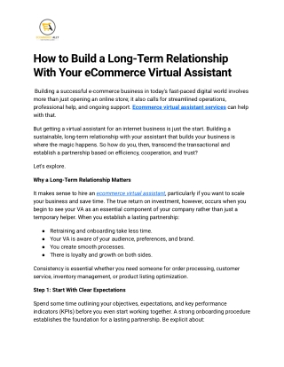 How To Build A Long-Term Relationship With Your eCommerce Virtual Assistant