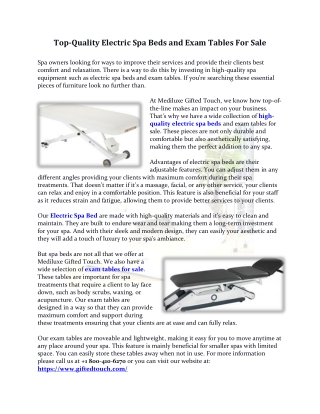 Top-Quality Electric Spa Beds and Exam Tables For Sale