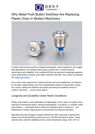 Why Metal Push Button Switches Are Replacing Plastic Ones In Modern Machinery