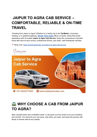 JAIPUR TO AGRA CAB SERVICE