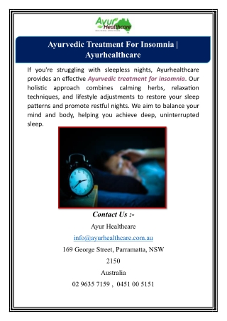 Ayurvedic Treatment For Insomnia | Ayurhealthcare