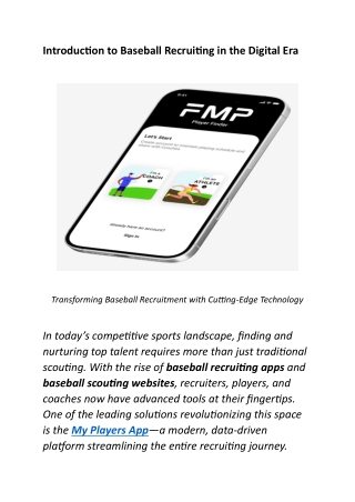 Introduction to Baseball Recruiting in the Digital Era