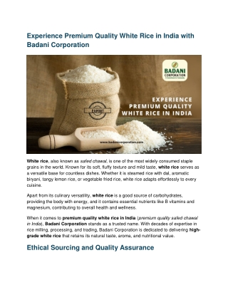 Experience Premium Quality White Rice in India with Badani Corporation