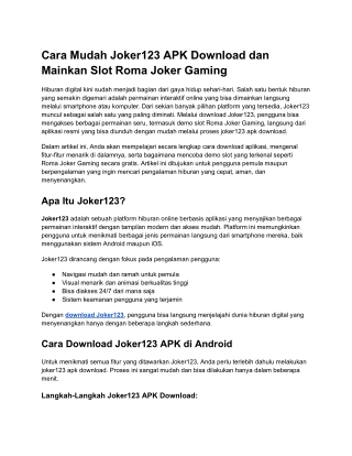 Cara Mudah Joker123 APK Download dan Mainkan Slot Roma Joker Gaming