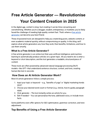 Free Article Generator — Revolutionise Your Content Creation in 2025