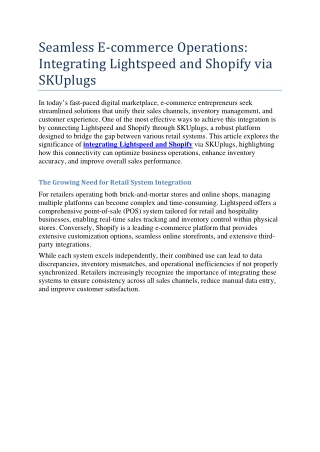 Lightspeed and Shopify Integration