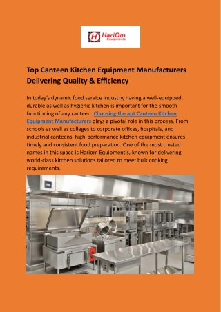 Top Canteen Kitchen Equipment Manufacturers Delivering Quality & Efficiency