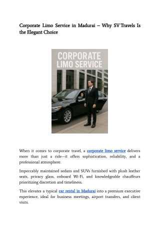 Corporate Limo Service in Madurai – Why SV Travels Is the Elegant Choice