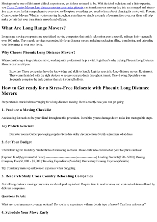 Just how to Get ready for a Trouble-free Relocate with Phoenix Long Distance Mov