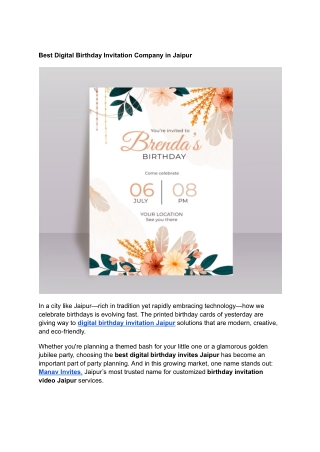 Best Digital Birthday Invitation Company in Jaipur