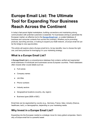 Europe Email List: The Ultimate Tool for Expanding Your Business Reach Across th