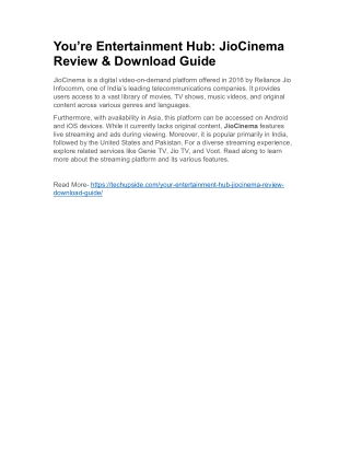 Your Entertainment Hub- JioCinema Review & Download Guide