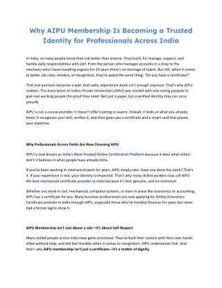 Why AIPU Membership Is Becoming a Trusted Identity for Professionals Across India
