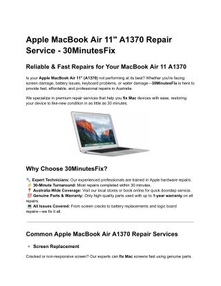 Apple MacBook Air 11" A1370 Repair Service - 30MinutesFix