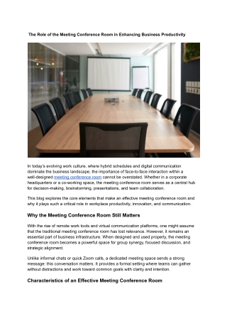 The Role of the Meeting Conference Room in Enhancing Business Productivity