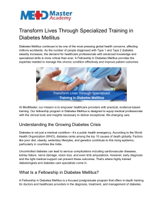Transform Lives Through Specialized Training in Diabetes Mellitus