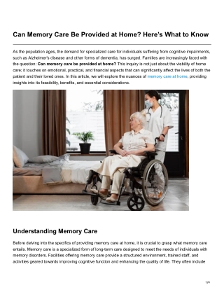 Can Memory Care Be Provided at Home Here’s What to Know