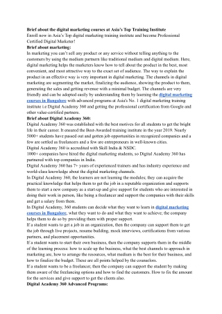 Brief about the digital marketing courses at Asia’s Top Training Institute