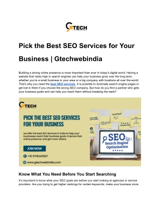 Pick the Best SEO Services for Your Business | Gtechwebindia