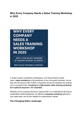 Why Every Company Needs a Sales Training Workshop in 2025