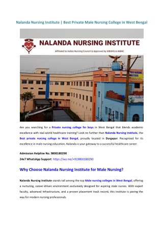 Nalanda Nursing Institute Best Private Male Nursing College in West Bengal