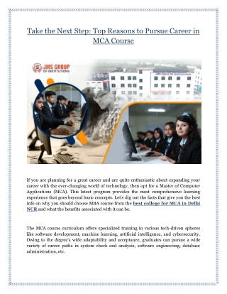 Take the Next Step: Top Reasons to Pursue Career in MCA Course